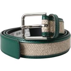 Dolce & Gabbana Beige Accessories Dolce & Gabbana Green Beige Leather Weaved Metal Buckle Belt