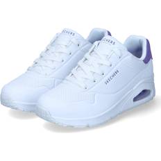 Skechers White Shoes Skechers Damen UNO, White Durabuck/Purple Suede Trim