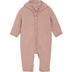 Huttelihut Kid's Pram Suit Bear Ears Wool Fleece Overall - Mahogany Rose (6489-5510)