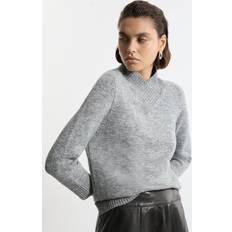 Karen Millen Wool Blend Cosy V Neck Knit Jumper Grey Marl