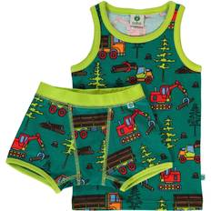 Dinosaures Pyjamas Småfolk Petroleum Green Undertøjssæt Med Maskiner 3-4 år