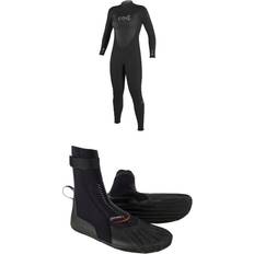 Wetsuits O'Neill Women's 4/3 Epic Back Zip Wetsuit 2024 Package Booties in Black 10/13 Neoprene Black/Black/Black/Black (10/13)