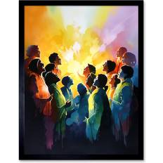 Marlow Home Co. Choir Women Singing By Bonfire Modern Rainbow Colour Painting Print 12x16 Inch - Multicoloured Framed Art