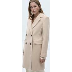 Fabric Coats Mango Double-breasted wool coat light/pastel grey Woman Light/Pastel Grey