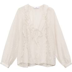 Ruffles Tops Mango Lyocell blouse with bow ecru Woman Ecru