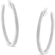 White Gold Earrings Haus of Brilliance 14K White Gold Round Diamond Hoop Earrings White