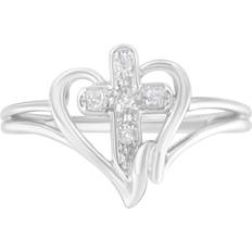 Wedding Rings Haus of Brilliance 10K White Gold Diamond-Accented Cross/Open Heart Promise Fashion Ring White