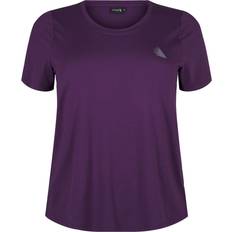 Zizzi Bekleidung Zizzi Træningstop aBasic S/S O-neck Slim Tee Lilla