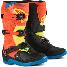 Blå Motorcykelstøvler Alpinestars Crossstøvler Tech 3S Junior, Neonorange/Enamel Blå/Neongul Børn