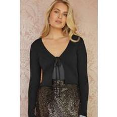 Metallisk Knitted Ribbed Slips Front Coverups - Black