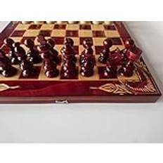 Magic Puzzle Box Okänd ny röd vacker snidad bok trä schackbräde låda handgjorda hazel trä schackpjäser, trä schackspel, backgammon dam brädspel