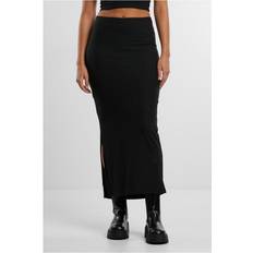 Viscose Jupes Urban Classics Ladies Rib High Slit Skirt - Black