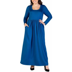 Long Dresses - Turquoise 24seven Comfort Apparel Plus Long Sleeve Maxi Dress with Pockets Teal (1X)