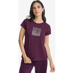 Calvin Klein Women T-shirts Calvin Klein Women's Metallic-Logo Crewneck T-Shirt Aubergine