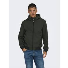 Only & Sons Herre Jakker Only & Sons Mørkegrøn bomber-jakke med blødt ydre, hætte og lynlås