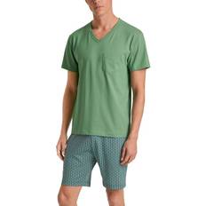 Gråa Pyjamasar Calida Relax Imprint V Neck Short Pyjama Blue/Green