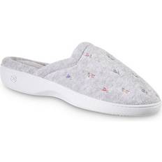 Isotoner Women's Classic Terry Clog Slippers Slip on, Heather Grey Flower, 7.5-8