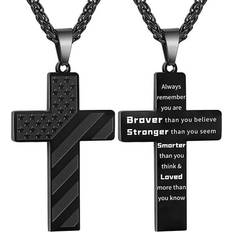 Jewelry Duodiner black american flag cross necklace with "always remember