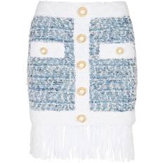 Viscose Jupes Balmain Balmain-Fringed Tweed Skirt Gonne Blu-Donna