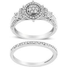 Haus of Brilliance 925 Sterling Silver 1/3 Cttw Diamond Stone Cluster and Halo Engagement Ring and Wedding Band Set (I-J Color, I1-I2 Clarity)