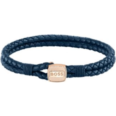 HUGO BOSS Men Bracelets HUGO BOSS Men's Seal Ionic Plated Carnation Gold Steel Blue Leather Bracelet Blue (No Size)