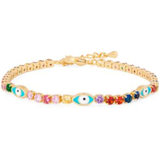 Macy's Enamel Bracelets Macy's Multi Color Stone Enamel Evil Eye Bracelet in Gold Plate Gold