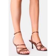 Public Desire Free Spirit Chocolate Wide Fit Strappy Round Toe Mid Heels chocolate