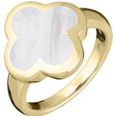 S Rings 18ct Yellow Gold White Mother of Pearl Bloom Four Leaf Clover Ring