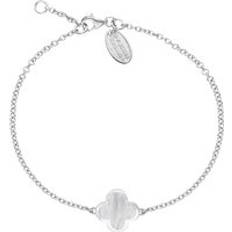 Oro Bianco Bracciali Sterling Silver White Mother of Pearl Bloom Four Leaf Clover Polished Edge Bracelet