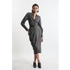 Karen Millen Women Skirts Karen Millen Wool Blend Pleated Detail Tailored Midi Skirt Grey
