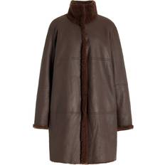 Shearling Clothing Lafayette 148 New York Shearling Reversible Funnel Collar Coat Wood NY
