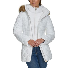 White - Women Coats Tommy Hilfiger Women's Bibbed Faux-Fur-Trim Hooded Puffer Coat, Created for Macy's White