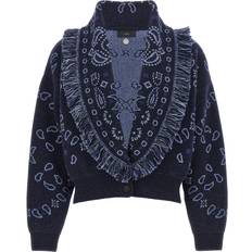 Laine Vestes Alanui bandana-pattern knitted bomber jacket women Virgin Wool/Cashmere Blue