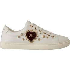 Dolce & Gabbana Dame Sneakers Dolce & Gabbana Hvide Læder Sneakers White/Gold/Red