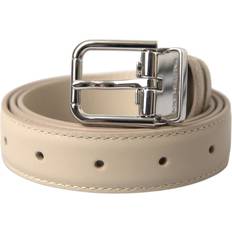 Dolce & Gabbana Beige Accessories Dolce & Gabbana Beige Calfskin Leather Silver Metal Buckle Belt