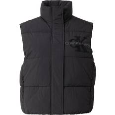 Dame - Dun/Fjer fyld Veste Calvin Klein Jeans Chenille Logo Puffer Gilet Black