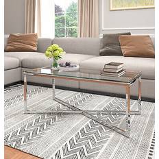 Hallowood Furniture Finley Stainless Steel With Glass Top Coffee Table