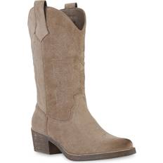 Damen - Grün Hohe Stiefel Damen cowboystiefel stiefel stickereien holzoptikabsatz schuhe 840336 mode Khaki Velours