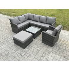 Garden & Outdoor Furniture Fimous 8 Seater Garden Furniture with Square Coffee Table Dark Grey Outdoor Lounge Set