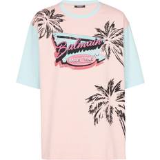 Balmain Blåa Överdelar Balmain Bomull Lös Miami Tryckt T-shirt -