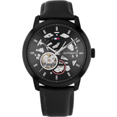 Wrist Watches Tommy Hilfiger Automatic Black Leather 43mm Black (One Size Fits All)