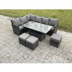 Garden & Outdoor Furniture Fimous Wicker PE Outdoor Rattan Garden Furniture with 3 Small Footstools - Dark Grey Patio Dining Set