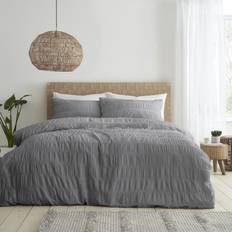 Catherine Lansfield Seersucker Set with Pillowcases - (Single) Duvet Cover Grey (200x135cm)