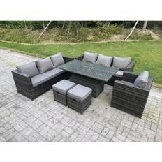 Garden & Outdoor Furniture Fimous Wicker PE Garden Furniture Rattan Sofa with 2 Stools - Grey Outdoor Lounge Set