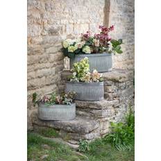 3 X Vence Oval Troughs Flower Planters Pots Metal Steel - One Size