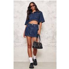 PrettyLittleThing Indigo Contrast Stitch Denim Mini Skirt, Indigo