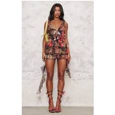 PrettyLittleThing Multi Leopard Printed Chiffon Frill Bodycon Dress