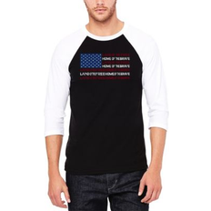 Tops LA Pop Art Men's Raglan Baseball 3/4 Sleeve Land of The Free American Flag Word T-shirt Black, White Black/White (XXXLarge)