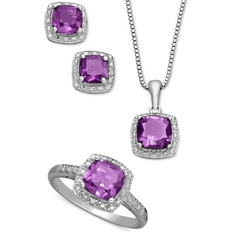 Macy's Women Jewelry Sets Macy's Sterling Silver Jewelry Set, Cushion Cut Amethyst Pendant, Earrings and Ring Set (4-1/3 ct. t.w. Purple