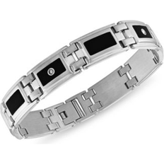 Macy's Enamel Bracelets Macy's Men's Diamond (1/8 ct. t.w. & Black Enamel Bracelet in Stainless Steel Black/white (8 1/2 inches)